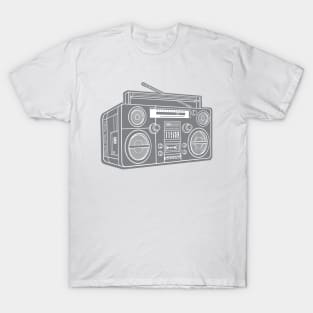 Boombox (White Lines + Gray Drop Shadow) Analog / Music T-Shirt